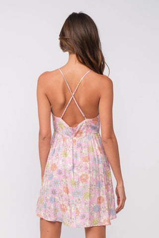 Pink Daisy Print Corset Mini Dress - Detail View