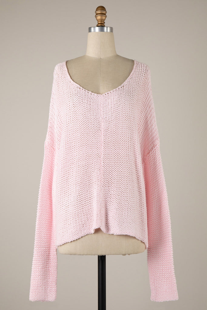 Light Pink Oversized V-Neck Sweater