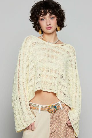 Carmen Yellow Oversized Crochet Sweater for Women - Bell Sleeve - Front View
