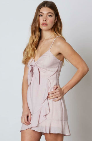 Lilac cami mini dress with tie front detail and V neckline