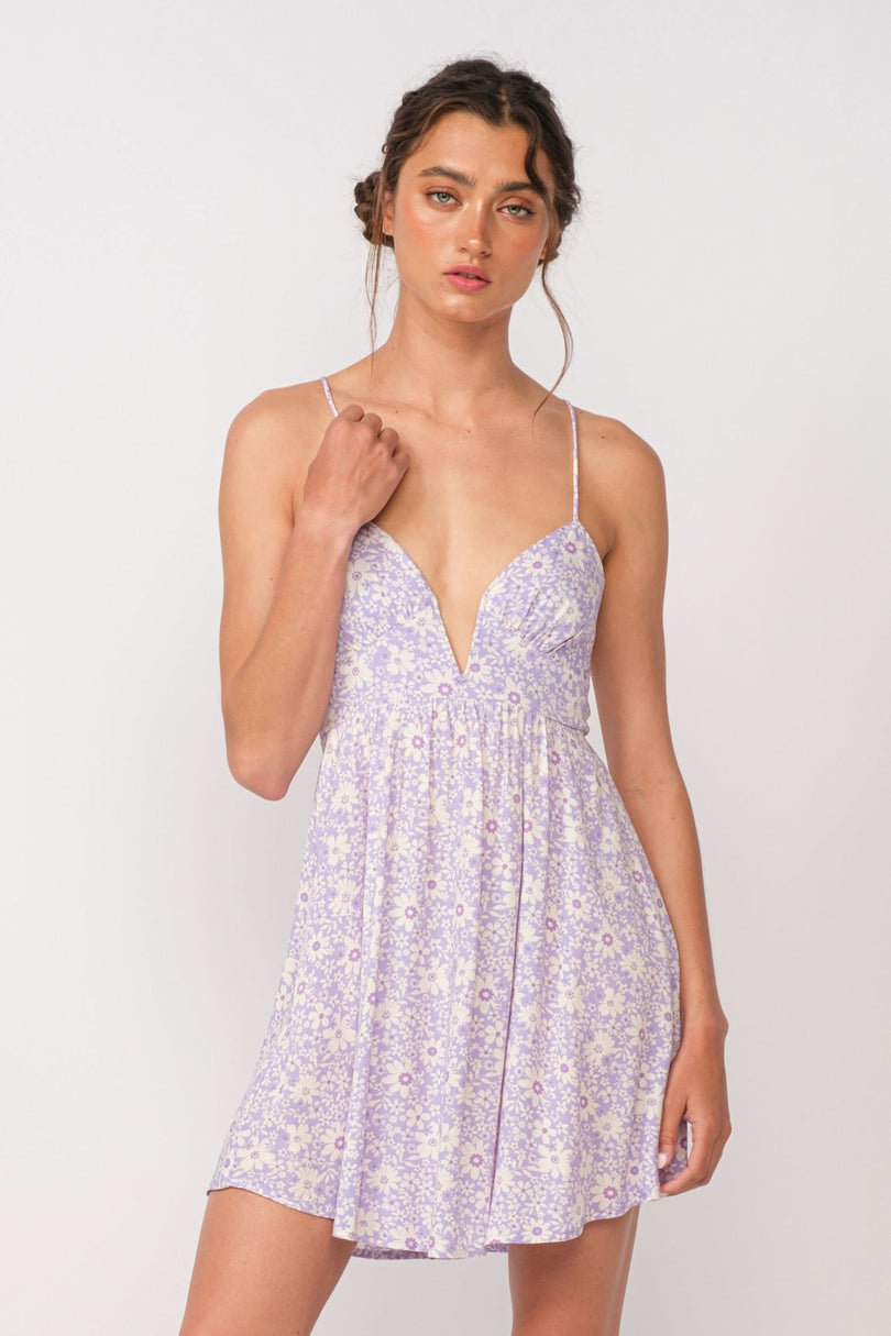 purple boho dress short Short Floral Boho Lace Bodycon Mini Homecoming Dress Cute Unique Lilac Purple Sleeveless Deep-V Back Beaded Party Gown