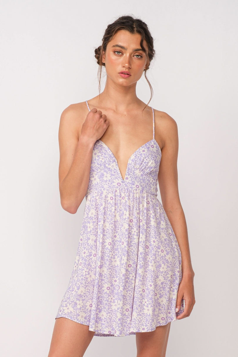 Lilac Floral Print Dress