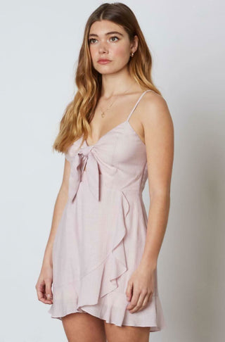 Lilac ruffle mini dress with cami straps and ruffle skirt - side view