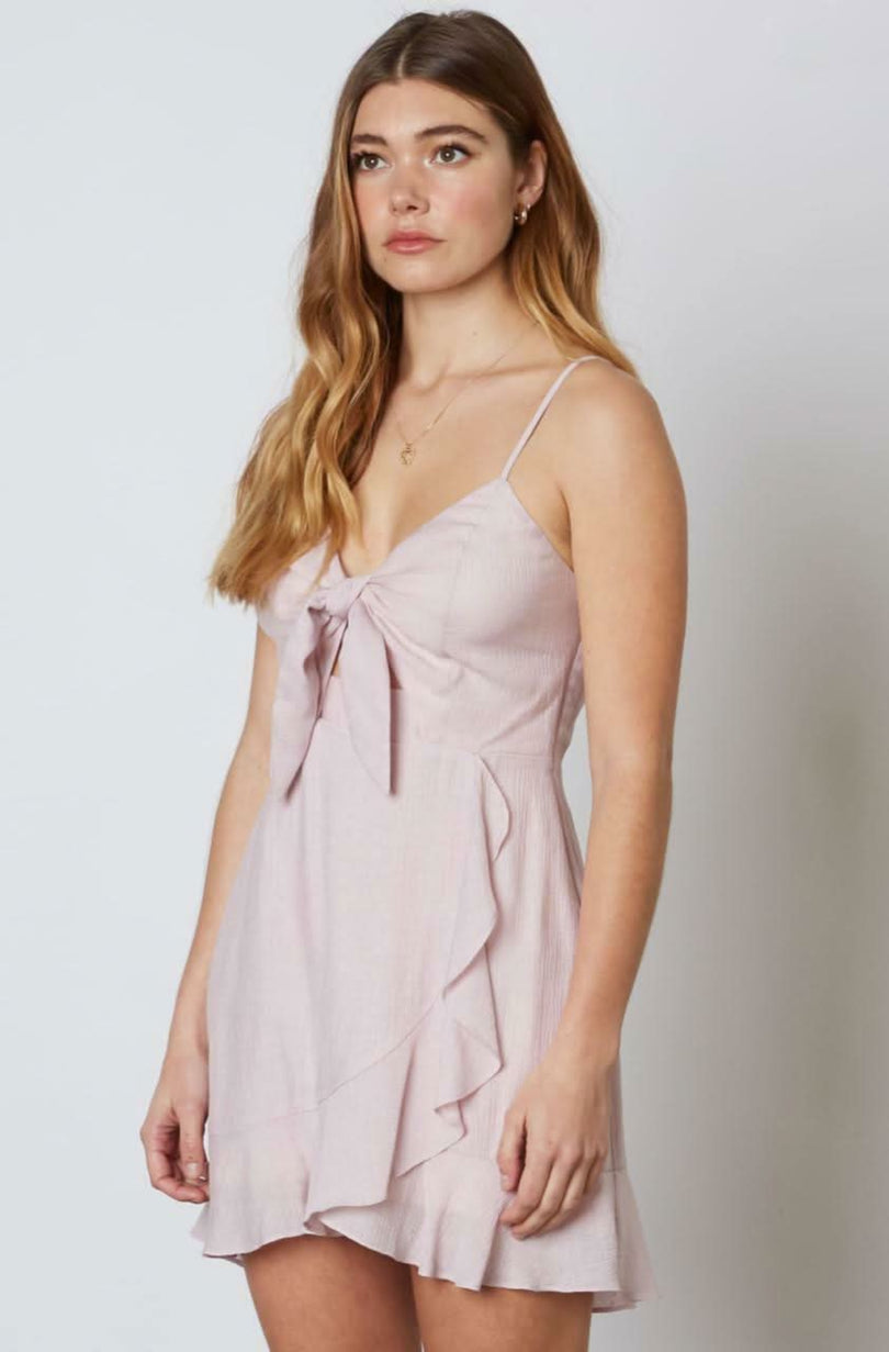 Lilac ruffle mini dress with cami straps and ruffle skirt - side view