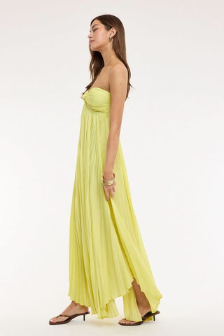 Lime strapless wedding guest dress for vacations and summer events - side view