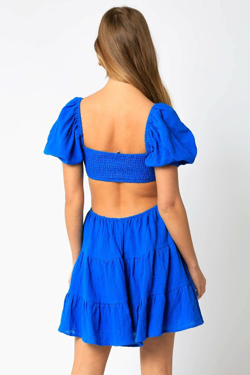 Blue Backless babydoll mini dresses