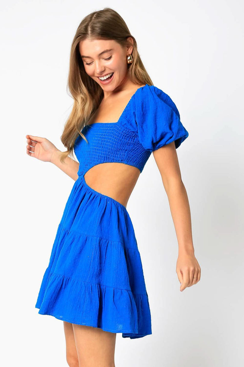 Blue Puff Sleeve babydoll mini dresses