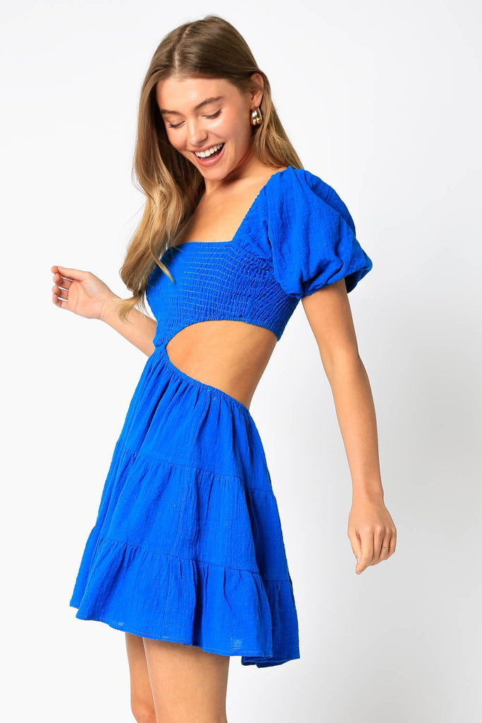 Blue Puff Sleeve Mini Dress