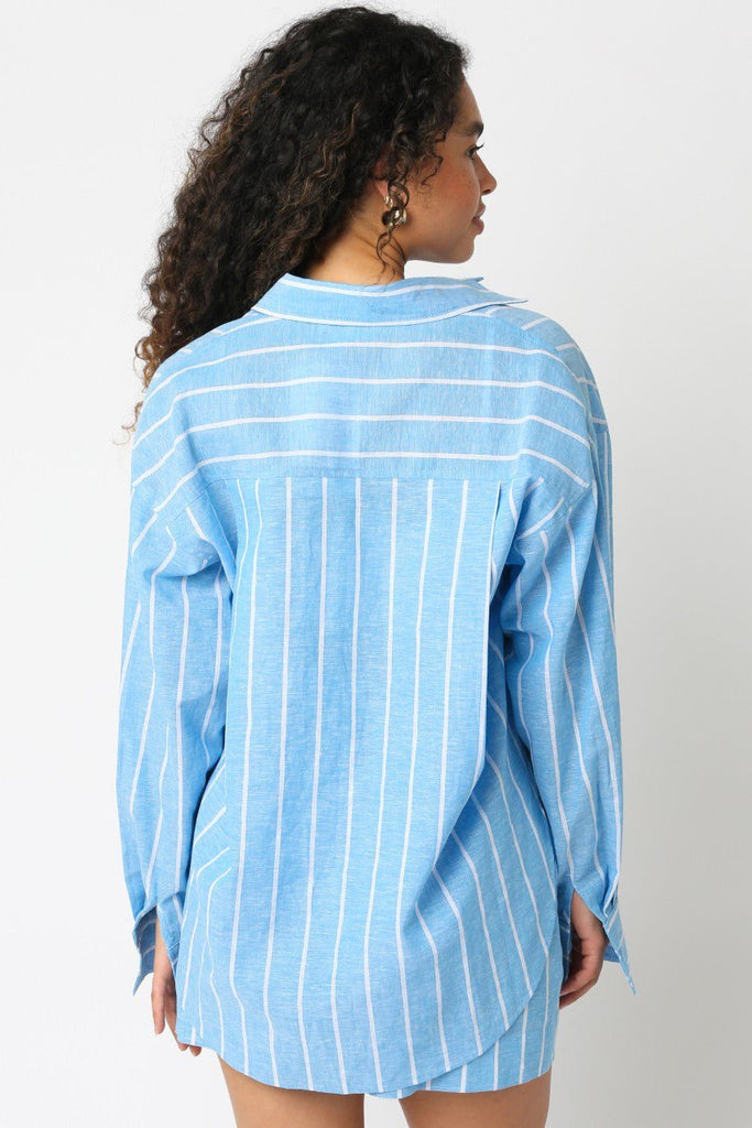 Blue And White Striped Button Up Shirt