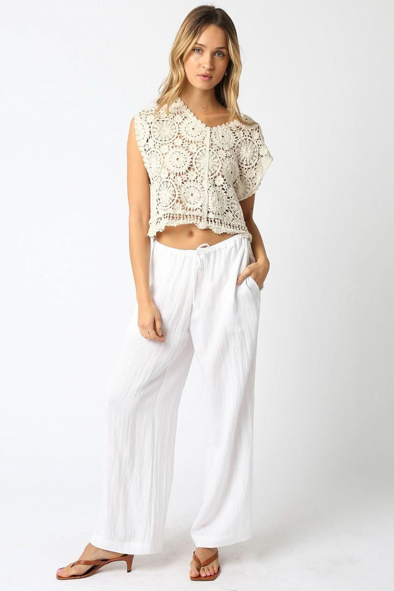 White Flowy Pants - beachy clothes