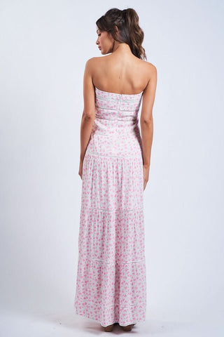 Amalfi White and Pink Ditsy Floral Maxi Dress - Long Floral Dress for Summer