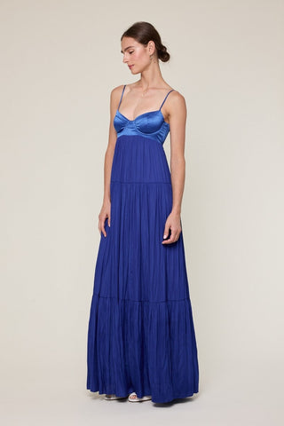 Royal blue satin evening gown or homecoming dress with flowing tiers