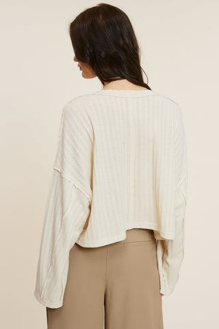 All The Way Beige Long Sleeve Crop Top back view showing long sleeves