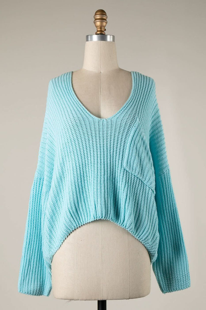 Brynn Aqua V-Neck Sweater with long sleeves
