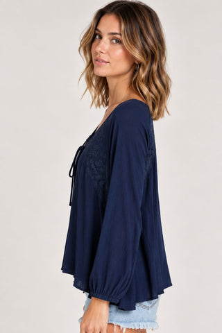 Love Yourself Navy Lace-Up Blouse - Side View