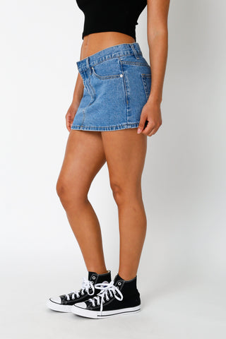 Monica Medium Wash Denim Mini Skirt - Side View