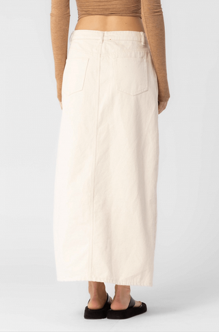 Santa Monica Ecru Denim Slit Maxi Skirt - Detailed View
