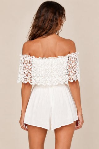 Lush Just A Dream Lace Off-The-Shoulder White Romper - Bacl View