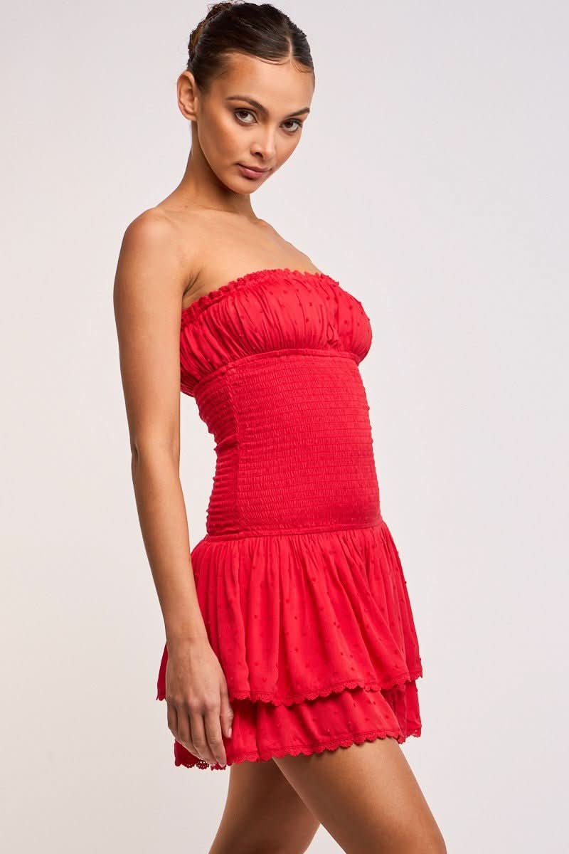 Red Dress - Strapless Drop Waist Mini Dress | Boho Pink Red Dress - Strapless Drop Waist Mini Dress | Boho Pink