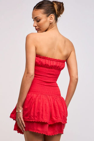 Lyla Red Strapless Drop Waist Mini back view