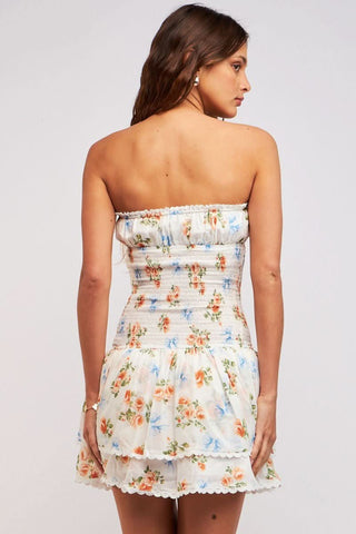 Lyla White Ribbon Strapless Drop Waist Mini back view