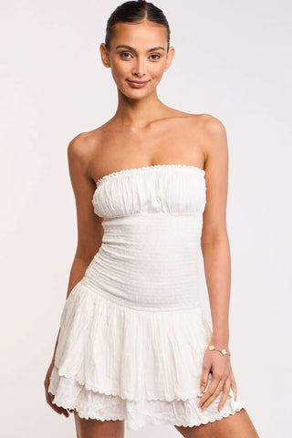 Lyla White Strapless Drop Waist Mini front view