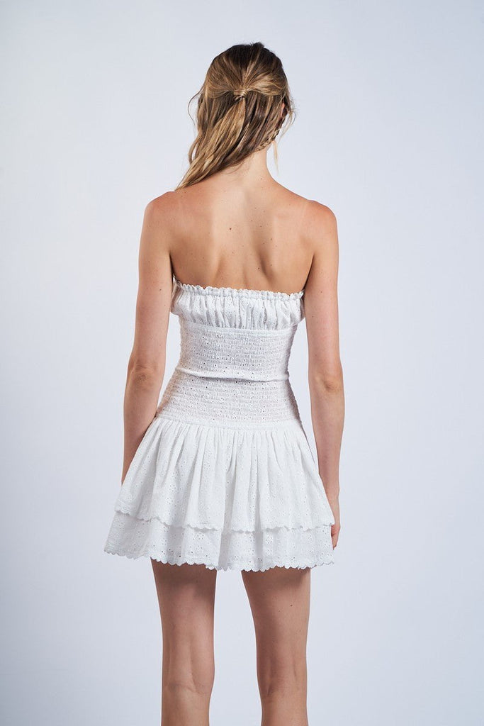 White Eyelet Ruffle Mini Dress