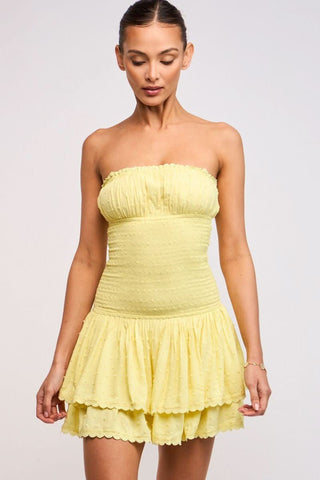 Lyla Yellow Strapless Drop Waist Mini front view