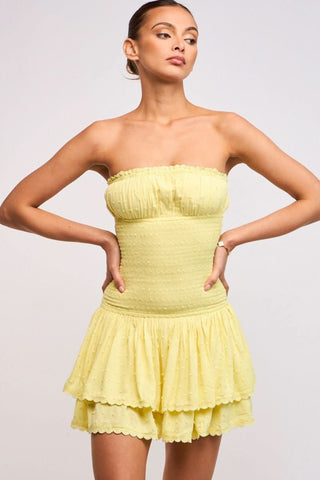 Lyla Yellow Strapless Drop Waist Mini detailed view