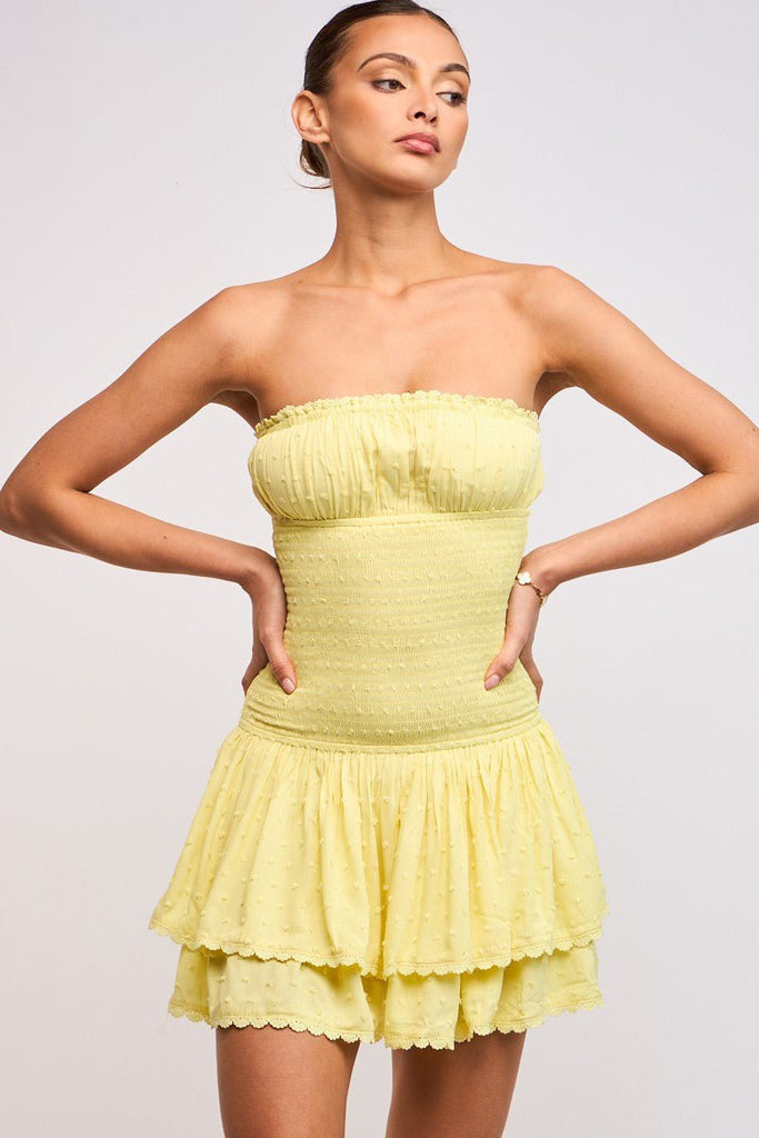 Yellow Strapless Drop Waist Dress