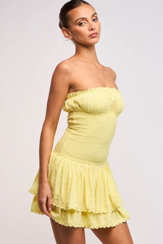 Lyla Yellow Strapless Drop Waist Mini side view