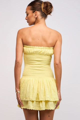 Lyla Yellow Strapless Drop Waist Mini back view
