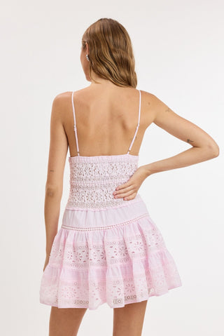 Lysette light pink lace cami mini dress back view
