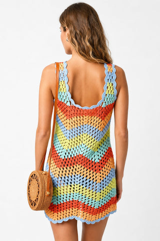 Mahalo Multi Color Crochet Cover-Up Dress - Back View