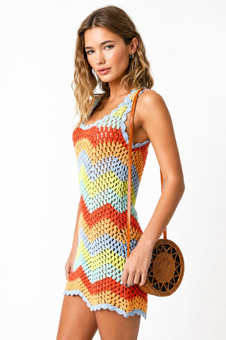 Mahalo Multi Color Crochet Cover-Up Dress - Side View