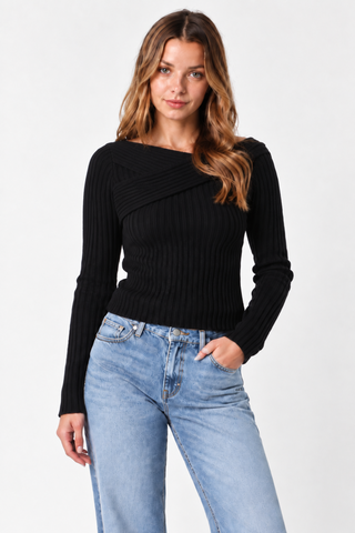Margaret Black Off-The-Shoulder Sweater Top - Detail View