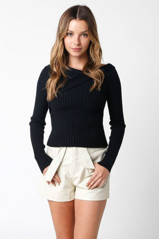 Margaret Black Off-The-Shoulder Sweater Top - Front View