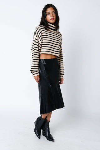 Marla Natural & Black Striped Cropped Turtleneck Sweater - Side View 