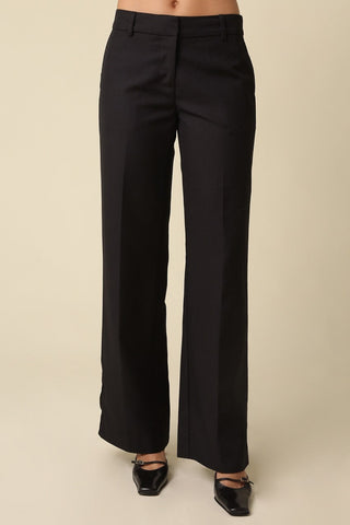 Maritsa Black Mid-Rise Wide Leg Pants - Front View
