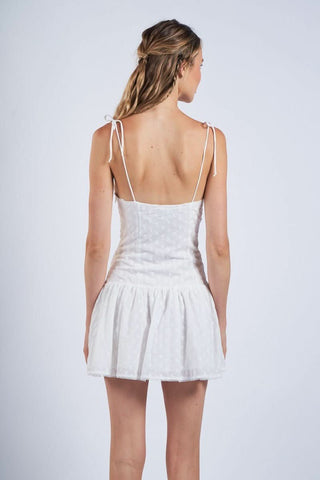 Marnie White Eyelet Mini Dress back view | Boho Pink