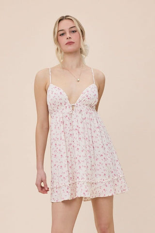 Martha Ivory and Pink Floral Babydoll Mini Dress Styled For Homecoming