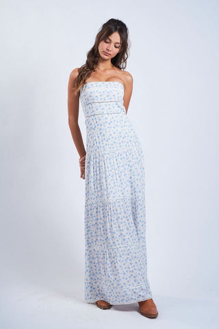 Amalfi White and Blue Ditsy Floral Maxi Dress - Casual Floral Maxi Dress