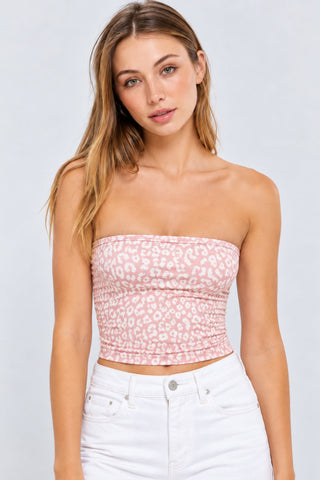 Maya Pink and White Leopard Print Tube Top - Front View