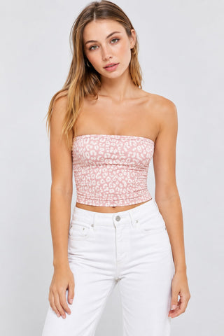Maya Pink and White Leopard Print Tube Top - Outfit View