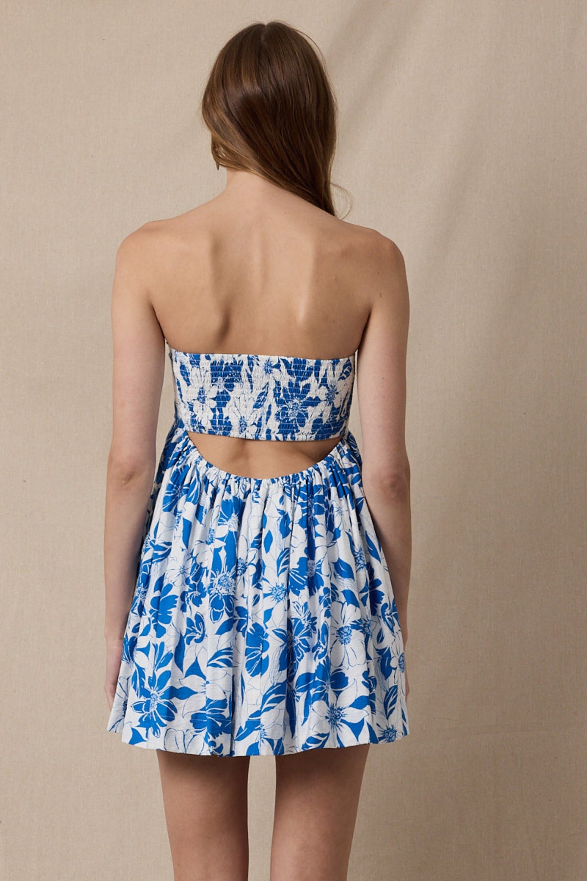 Blue and White Floral Strapless Mini Dress Blue and White Floral Strapless Mini Dress