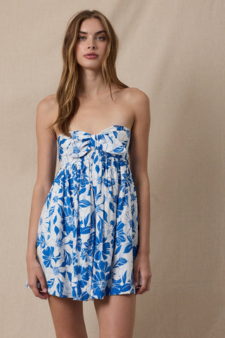 Mckenna Blue and White Floral Strapless Mini Dress Styled For Sorority Rush