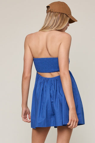 Mckenna Persian Blue Strapless Mini Dress - Back View