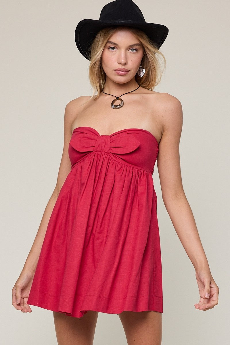 Mckenna Red Strapless Babydoll Mini Dress | Boho Pink Mckenna Red Strapless Babydoll Mini Dress | Boho Pink