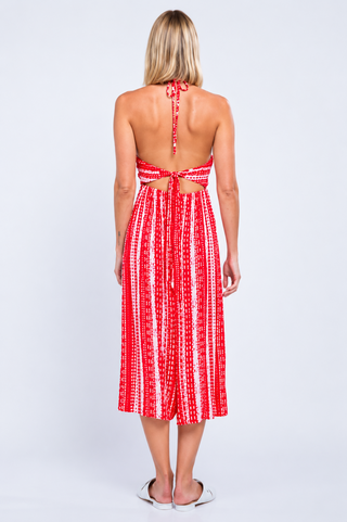 Mia Red Boho Print Cutout Culotte Jumpsuit back view