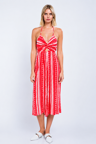 Mia Red Boho Print Cutout Culotte Jumpsuit - casual jumpsuit front view